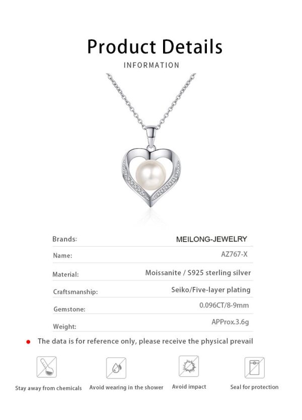 AZ767-X S925 Sterling Silver Natural 9mm Pearl Necklace Set with Moissanite Collar Chain Women - Image 6