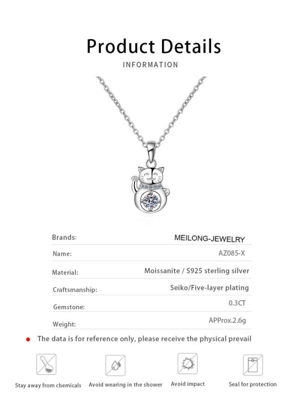 AZ085-X 18K White Gold Platinum PT950 0.3ct Moissanite Cat Pendant Necklace for Women High Polished Finish Jewelry - Image 6
