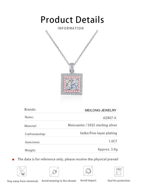 AZ807-X Fashion Trend Luxury Classic Moissanite Diamond-set 1ct Square Necklace Women 925 Silver Party Charms Jewelry Gift - Image 6