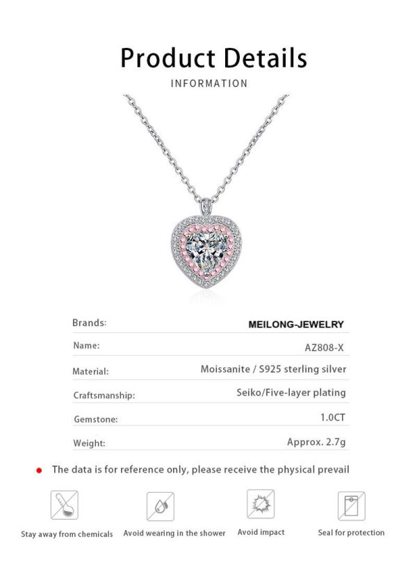 AZ808-X Fashion Trend Luxury Classic Moissanite Diamond-set Fine Heart Necklace Women 925 Silver Party Charms Jewelry Gift - Image 6
