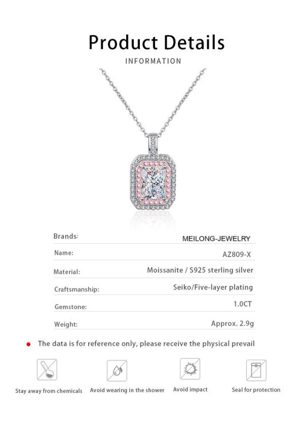 AZ809-X Luxury Platinum Pt950 Necklaces 1 carat Square Sugar Moissanite Diamond Pendant Sweet Temperament for Girlfriend Birthday Gift - Image 6