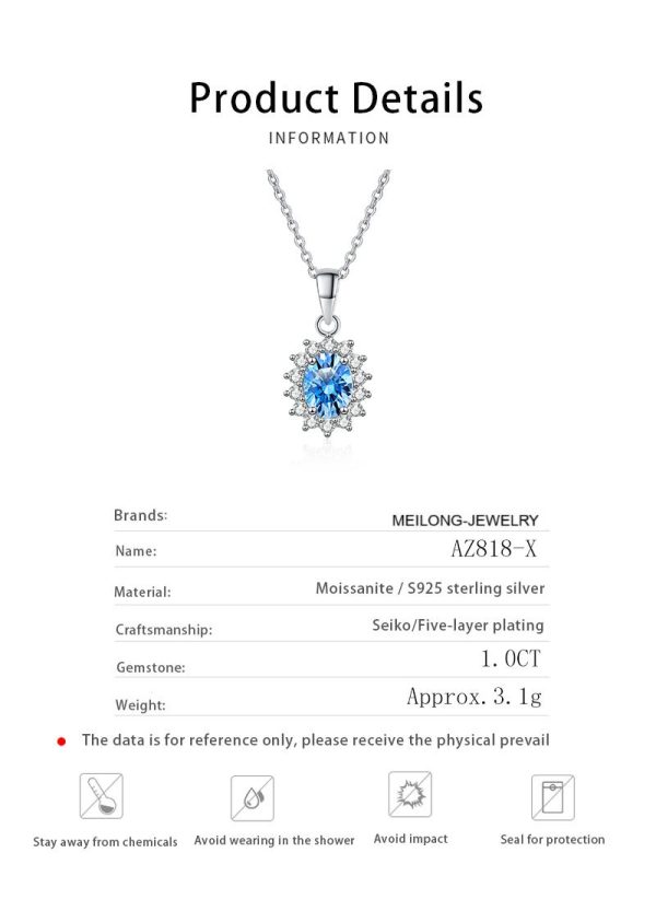 AZ818-X 18K White Gold Platinum PT950 1ct Blue Moissanite Pendant Necklace for Women Statement Drop Design Jewelry - Image 6