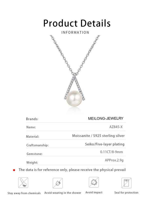 AZ845-X Fashion Luxury Classic Elegant Moissanite Diamond-set Pearl Letter V Necklaces For Women s925 Silver Party Jewelry - Image 6