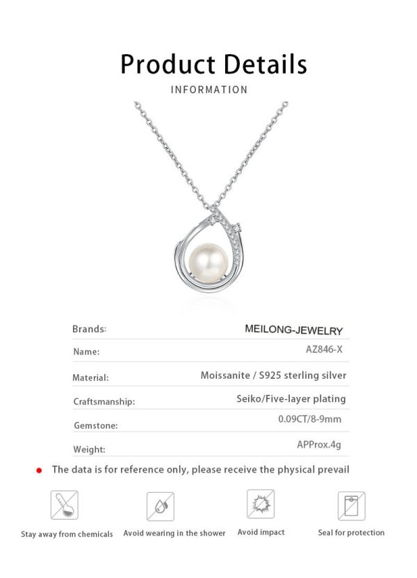 AZ846-X S925 Sterling Silver Moissanite 9mm Pearl Necklace Fashion Commuter Collar Chain Fo Women - Image 6