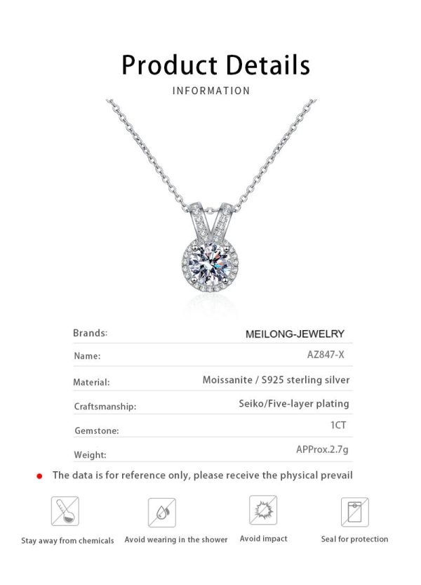 AZ847-X Fashion Trend Luxury Classic Moissanite Diamondset 1ct V Round Necklace Women 925 Silver Party Charms Jewelry Gift - Image 6
