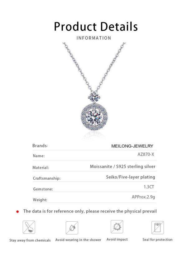 AZ870-X .5CT Moissanite Round Bun Pendant Necklace S925 Sterling Silver Office Chic Minimalist Daily Wear GBA Certified Free Gift Box - Image 6