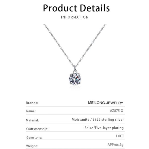 AZ875-X Fashion Trend Luxury Classic Moissanite Diamond-set 1ct Simple Necklace Women 925 Silver Party Charms Jewelry Gift - Image 6