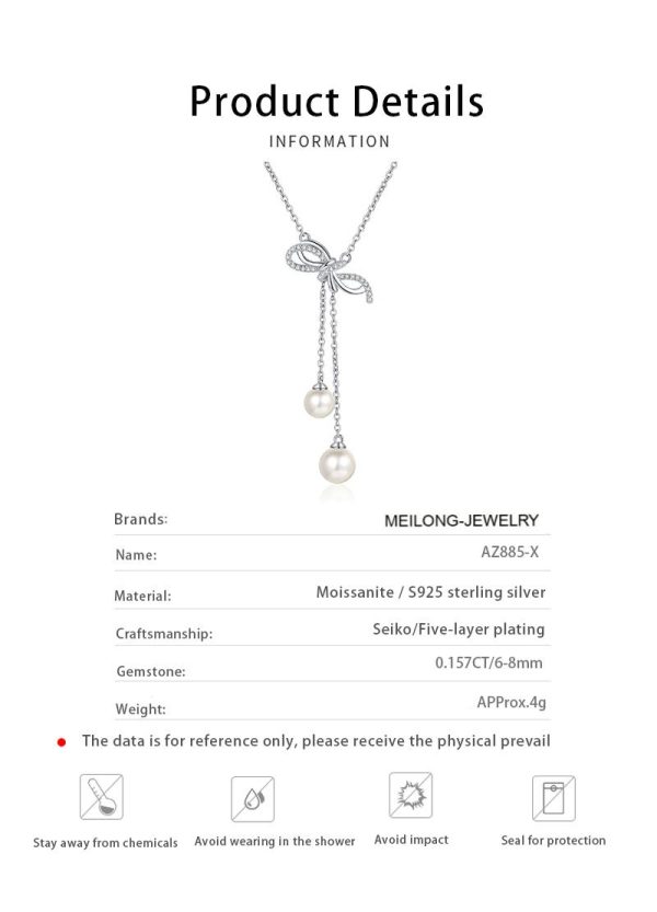 AZ885-X  Diamond Pt950 Platinum Pearl Necklace with Bow Tassel Pendant and Collar Chain for Neck and Chest - Image 6