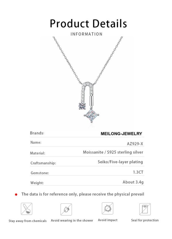 AZ929-X Platinum PT950 18K White Gold 1.3ct Moissanite Necklace Pendants for Women Hypoallergenic Luxury Jewelry - Image 6