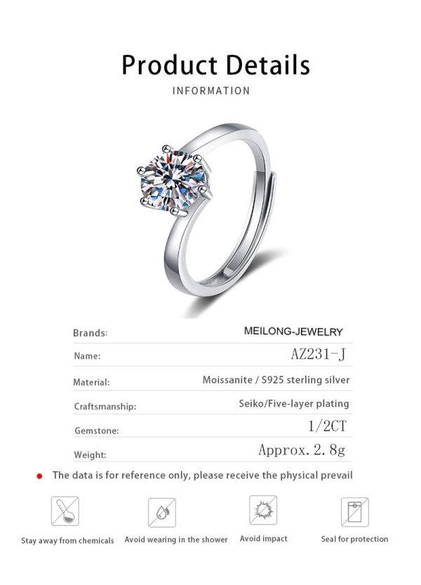 AZ231-J Designer Jewelry Have Mutual Affinity 18K White Gold VVS1 D Color 0.5/1CT Moissanite Female Rings Wedding Accessories for Women - Image 6