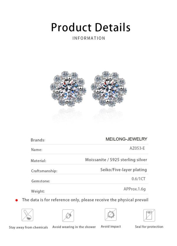 AZ053-E Fine Jewelry Girl 18K White Gold Earplug Stud Earrings for Women Wedding Moissanite Diamond 1ct D Color Daughter Birthday Gift - Image 6