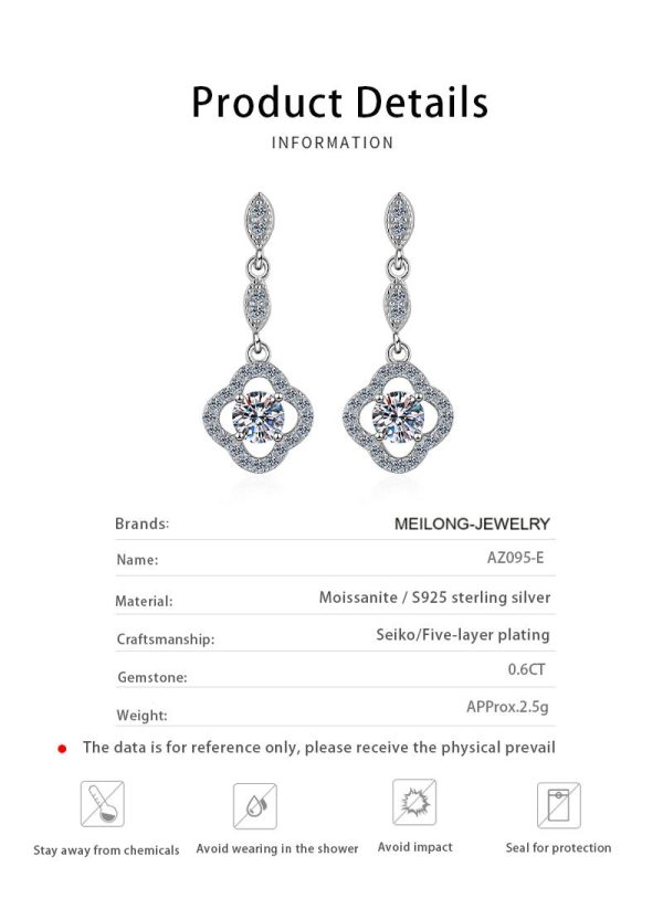 AZ095-E S925 Sterling Silver 0.6ct D Moissanite Diamond Pendant Earrings Women's Anniversary Jewelry - Image 6
