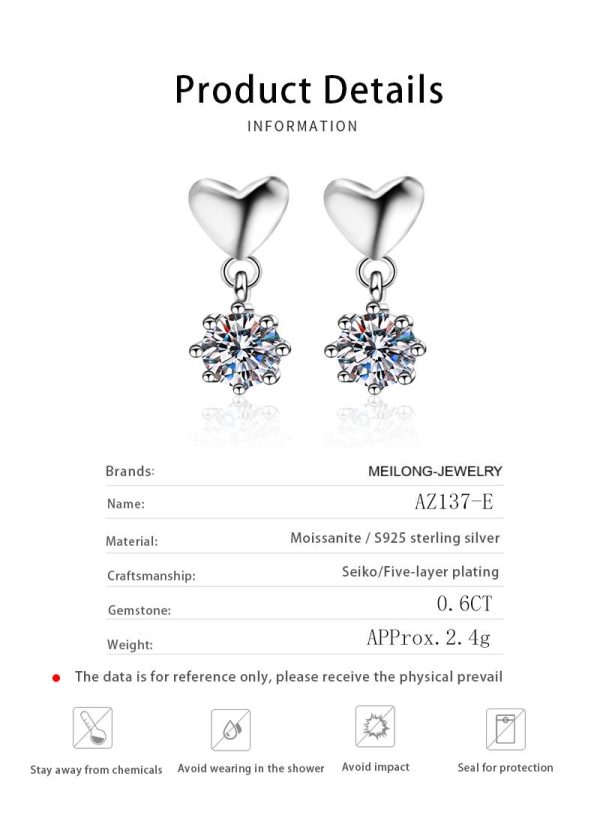 AZ137-E Silver 925 D Color  Moissanite Jewel Earrings Female Heart Shaped Earrings As A Gift For Girlfriend And Wife - Image 6
