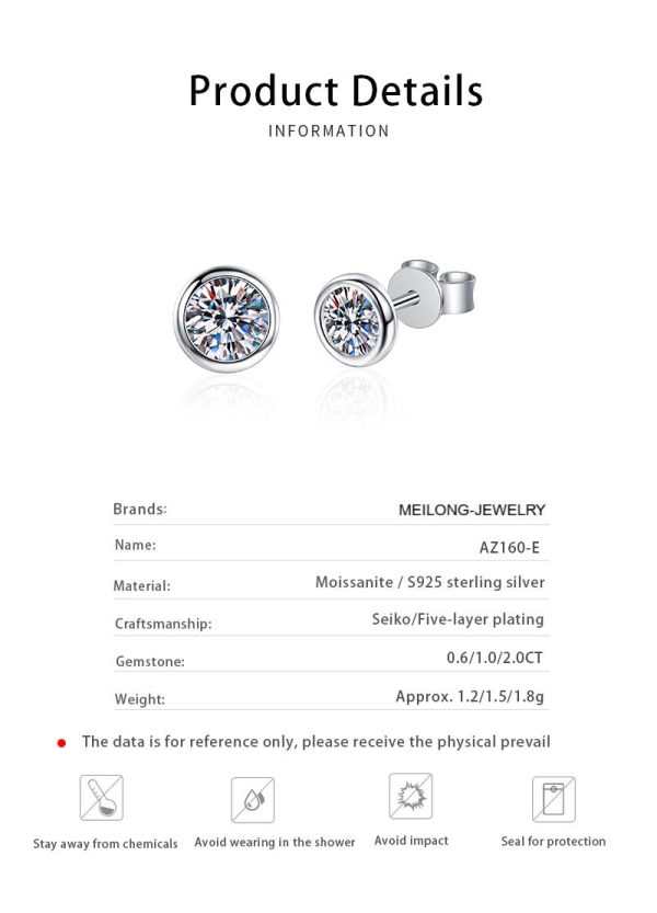 AZ160-E 0.3-1ct 100% Real Moissanite Stud Earrings for Women Bubble Round Sparkling 925 Sterling Silver Earring White Gold Color - Image 6