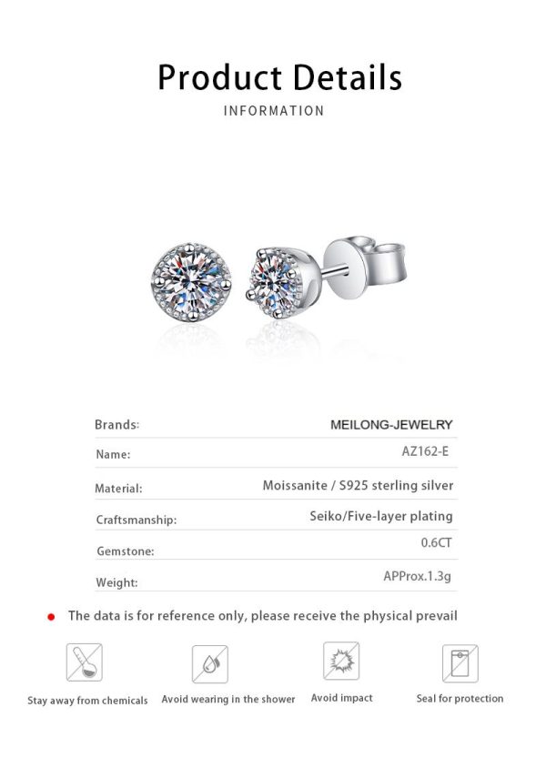 AZ162-E  0.6 Ct S925 Silver Four-Claw Hoop Earrings GBA Certified Bridal Jewelry Free Gift Box Elegant Simple Wedding Gift for Women - Image 7