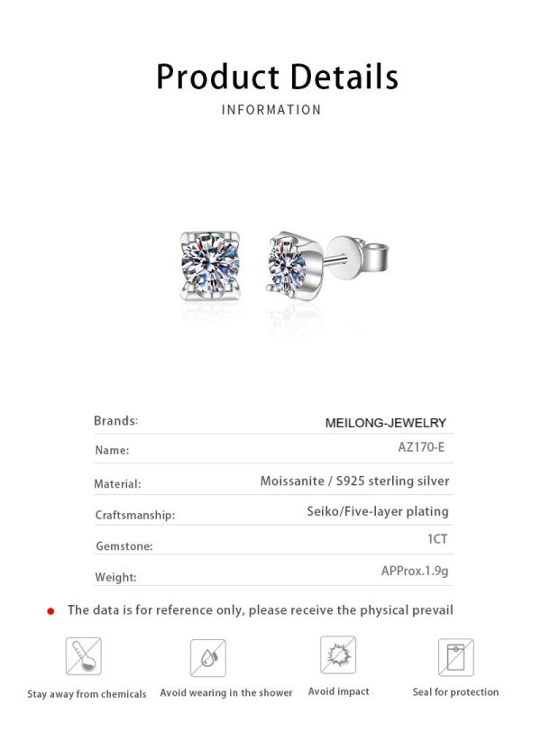 AZ170-E MoisaLuxe Official Store Sterling 925 Silver Simple Bull's Head Inlaid Moissanite Earrings Hoops Piercing Clavicle Chain Items - Image 6