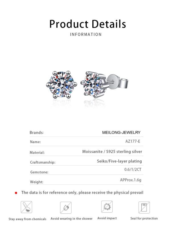 AZ177-E 1CT 100% Real Moissanite Studs Earrings Pass Diamond tester 925 Silver Platinum Plated Zircon Bride Wedding Gemstone Earrings - Image 6