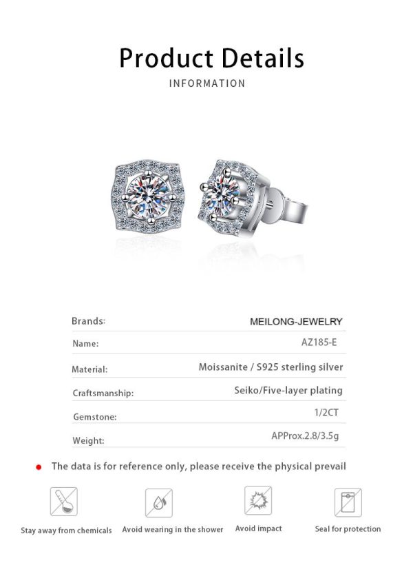 AZ185-E JECIRCON Women Earrings Original 925 Sterling Silver Stud Earrings Korean Style Classic Square Bag 1ct  Moissanite Ear Jewelry - Image 6