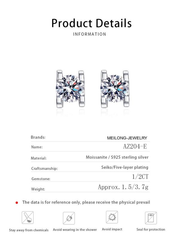 AZ204-E GRA Certified Classic Earrings Manufacturer Customized S925 Sterling Silver Round Cut Moissanite Women Earrings - Image 6