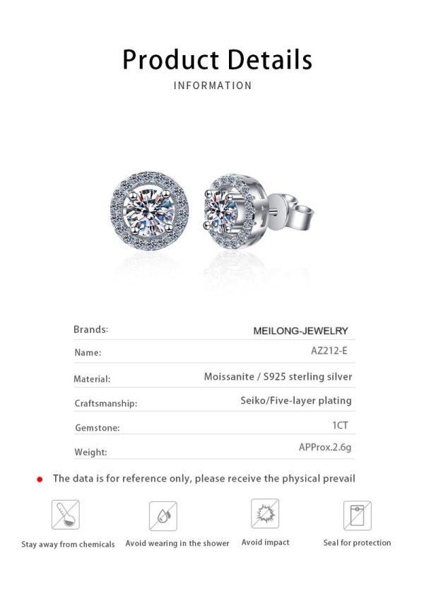 AZ212-E 1.0 ct Moissanite S925 Silver Stud Earrings for Women Plated Pt950 Hollow Round Pattern Ear Studs Lover's Gift Jewelry Wholesale - Image 6