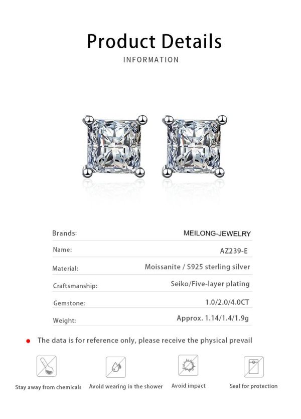 AZ239-E GRA Certified Moissanite Diamond Unusual Square Halo Stud Earrings for Women PT950 Platinum Classic Princess Trendy Fine Jewelry - Image 6