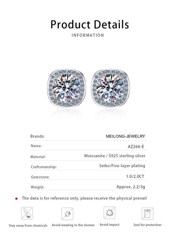 AZ266-E 925 Sterling Silver Moissanite Stud Earrings 1-2 ct D VVS1 Lab Diamond with GRA Fine Jewelry Earring For Women - Image 6