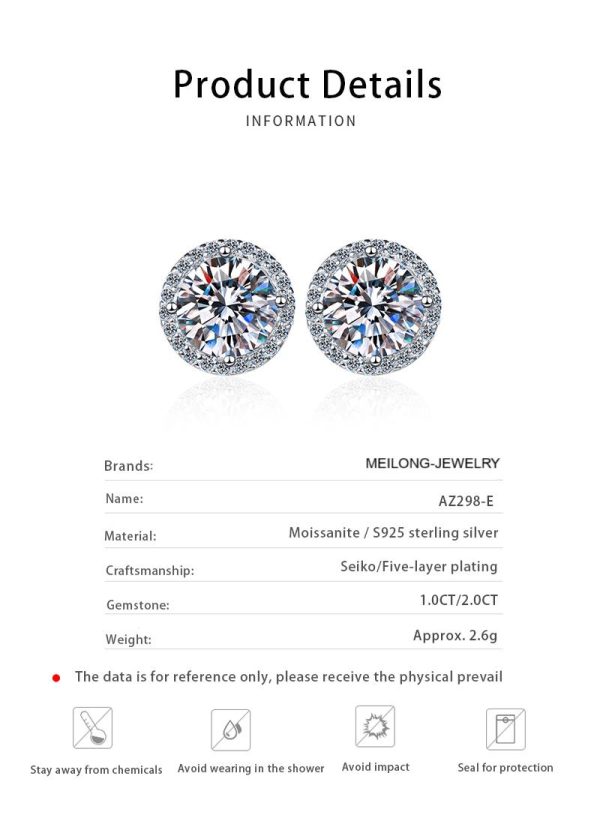 AZ298-E D Color Moissanite Earring S925 Sterling Sliver Plated with 18k White Gold Earring for Women Sparkling Fine Jewelry - Image 6