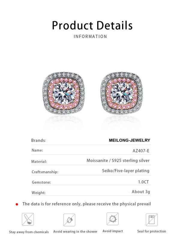 AZ407-E Girlfriend Birthday Gift 18K White Gold Stud Earrings 0.5ct Square Arond Cut Moissanite Diamond Women Wedding Party Fine Jewelry - Image 6