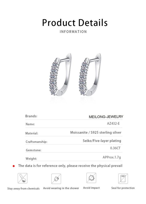 AZ432-E S925 Sterling Silver Earrings Plated with PT950 High grade Precision Drilled Moissanite Earrings D Color Moissanite Earrings - Image 6