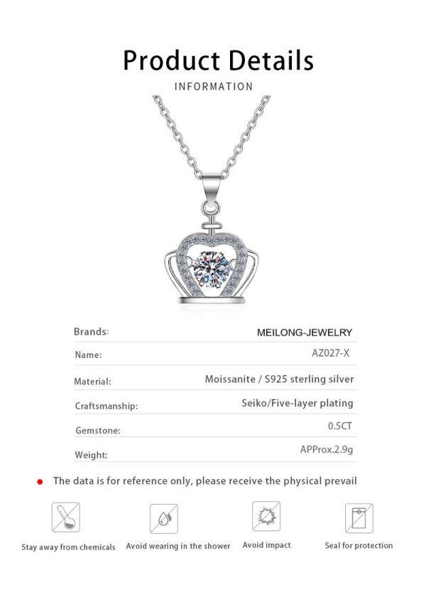 AZ027-X Luxury Platinum PT950 18K White Gold 0.5ct Moissanite Necklace for Women Pendant AAA+ Moissanite Quality Jewelry - Image 6