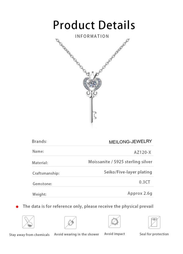 AZ120-X 0.3ct  S925 Sterling Silver Moissanite Lock Bone Chain Dynamic Pendant Necklace Chilled Minimalist GBA Certified Free Gift Box - Image 6