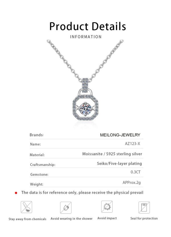 AZ123-X Fashion Trend Luxury Classic 0.5Ct Moissanite Nimble Lock Square Necklace For Women 925 Silver Party Charm Jewelry - Image 6
