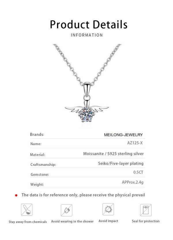AZ125-X 18K Gold  Angel Necklace Women's pt950 Platinum Inlaid Moissanite Diamond Pendant Fashion Clavicle Chain Gift - Image 6