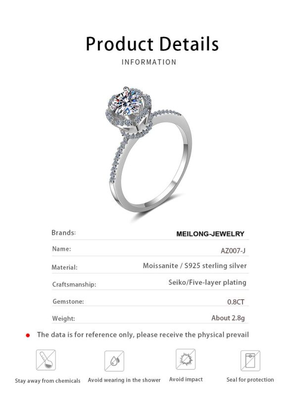 AZ007-J  Moissanite Diamond Engagement Rose Rings For Women 100% 925 Sterling Silver Bridal Wedding Band Bezel Setting - Image 6