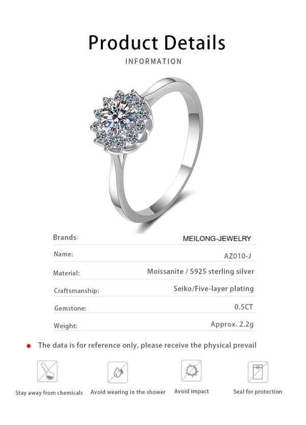 AZ010-J  1ct  Moissanite Rings For Women D Color VVS Luxury Flower Shape Bridal Female Engagement Wedding Jewerly Size5-9 - Image 6