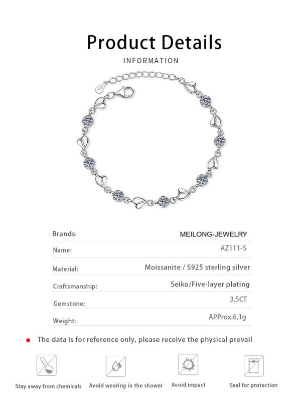 AZ111-S  3.5ct GBA Certified S925 Pure Silver Plated PT950 Gold Heart-to-Heart Moissanite Bracelet Noble Luxury Jewelry for Women Gift - Image 7
