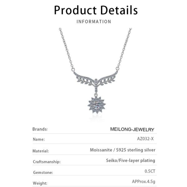 AZ032-X Fashion luxury 0.5 CT Classic Moissanite Angle Wing Sunflower Necklace Women s925 Sterling Silver Party Jewelry - Image 6