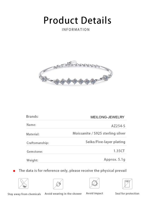 AZ254-S Fashion Fine Luxury Classic 1.35Ct Moissanite Design Braceles For Women s925 Sterling Silver Party Wedding Jewelry - Image 6