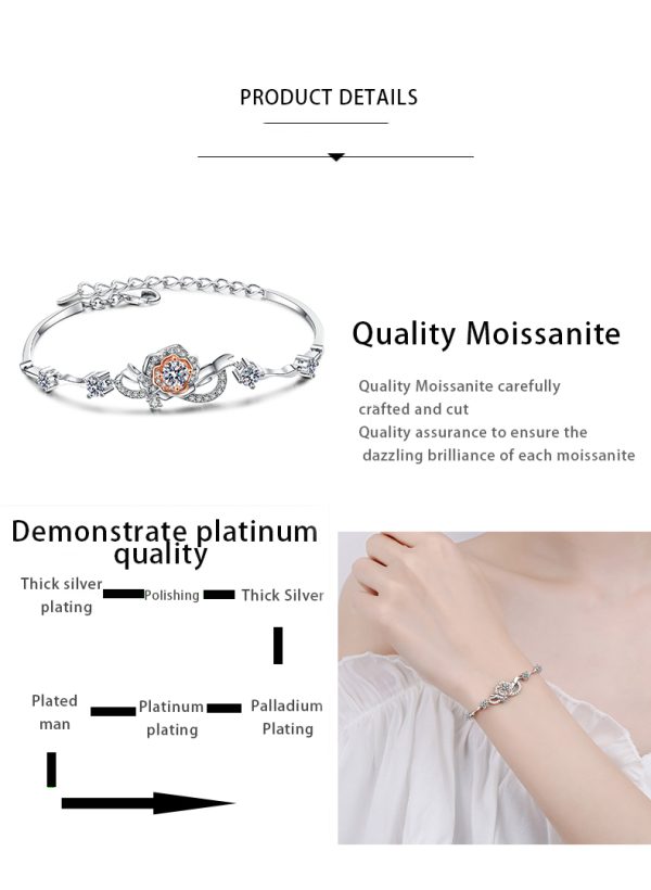 AZ372-S Fashion Fine Luxury Classic Moissanite Rose Flower Bracelets For Women s925 Sterling Silver Party Wedding Jewelry - Image 7
