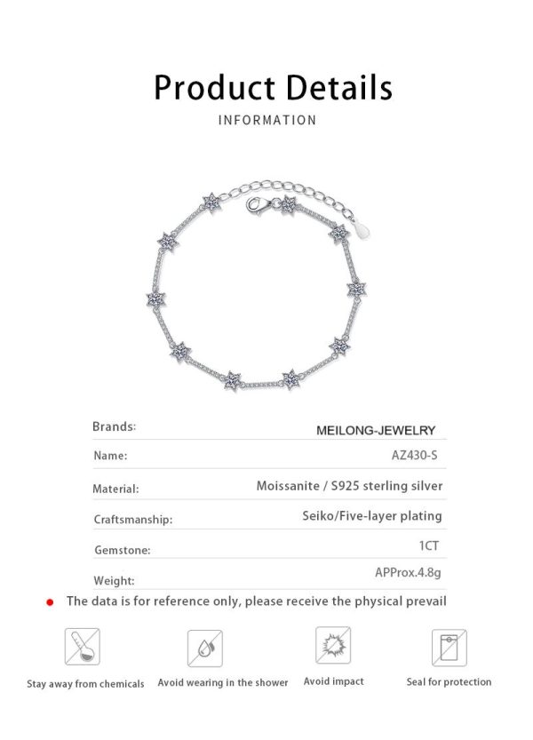 AZ430-S Moissanite Diamond Bracelet Platinum Plating Sterling Silver Ten Stars Charms Bracelet Promise Gift For Women Girls Fine Jewelry - Image 6