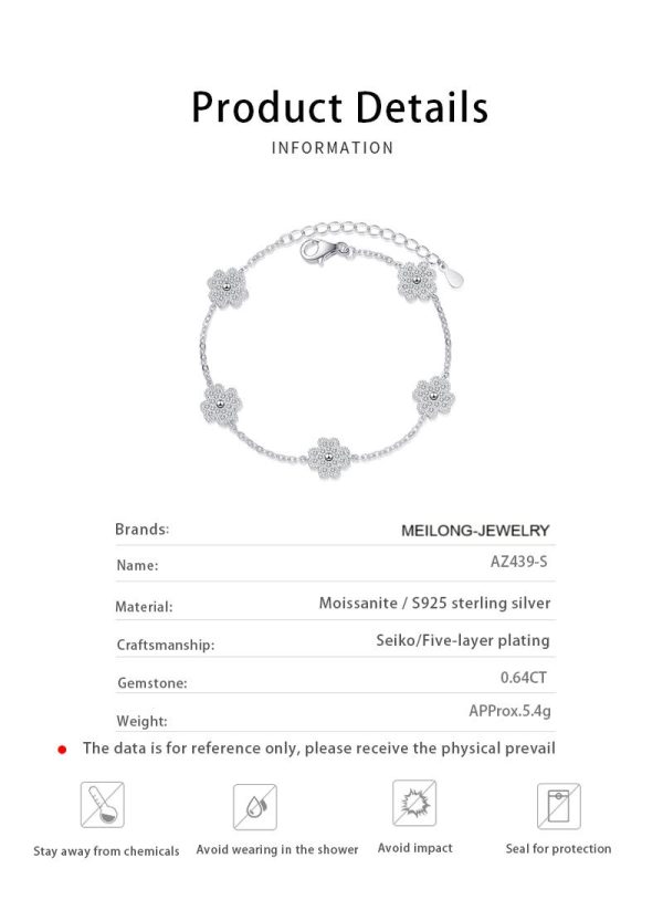 AZ439-S Luxury White Gold 18K 0.64ct Women All Chain Five Four-leaf Clover Micro-inlaid Moissanite Bracelets Platinum Pt950 Fine Jewelry - Image 6