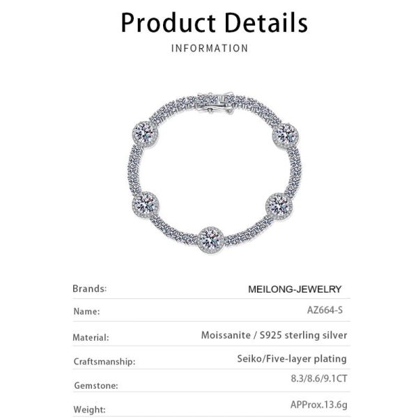 AZ664-S  Luxury Group Inlaid Moissanite 8.3/8.6/9.1Carat Buckle Bracelet, Unique Eye-catching Platinum PT950 Bracelet Female Fine Jewelry - Image 7
