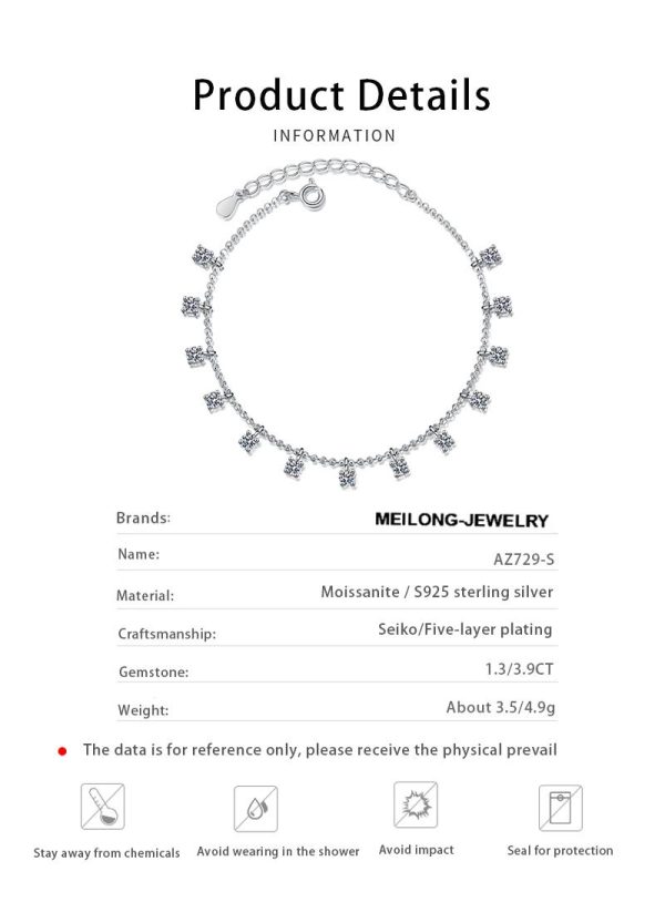 AZ729-S 3.9ct GBA Certified S925 Pure Silver Plated PT950 Gold Moissanite Bracelet Tassel Four Claw Minimalist Luxury Elegant Jewelry - Image 6
