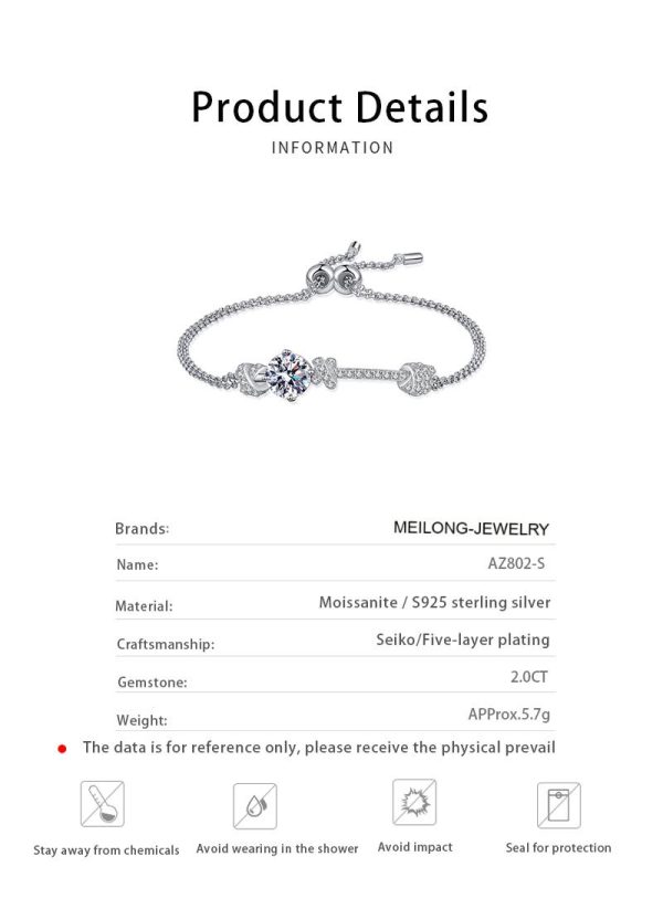 AZ802-S 2Ct Moissanite Dual Chain Toggle Design Bracelet S925 Pure Silver for Women Free Gift Box Exquisite Outfit Shines Brightly - Image 7