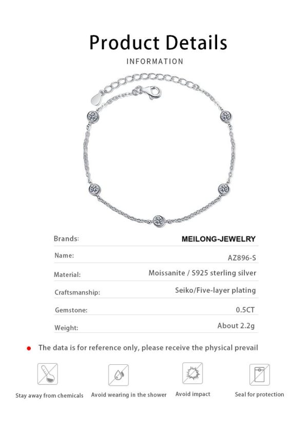 AZ896-S Daughter Platinum PT950 Bracelets Women Birthday Gift Moissanite Diamond 0.5ct Luxury Chain Valentine's Day Girl Fine Jewelry - Image 7