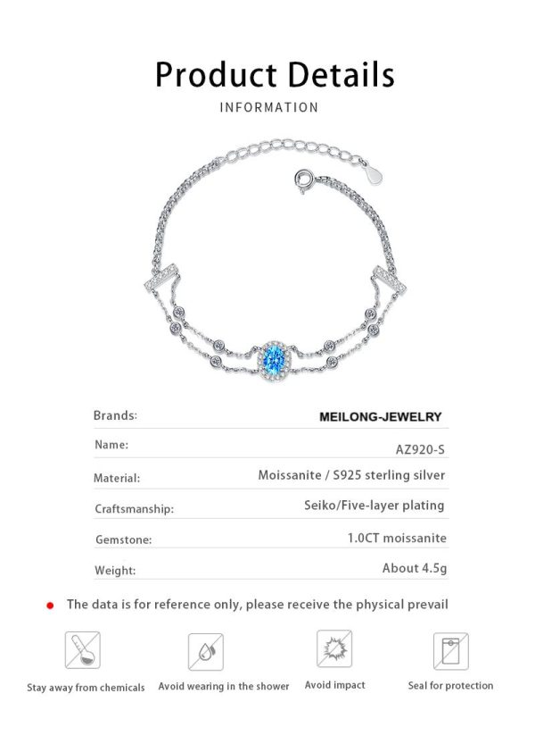 AZ920-S Luxury 1ct Moissanite Bracelet 18k White Gold & Platinum PT950 Shimmering Stylish Women's Wedding Fine Jewelry Sparkling Gift - Image 6