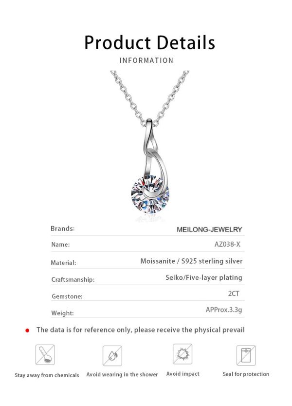 AZ038-X 2KL Fashion Luxury Trendy Classic 2ct Moissanite Waterdrop Necklace For Women s925 Silver Party Charms Jewelry Gift - Image 6