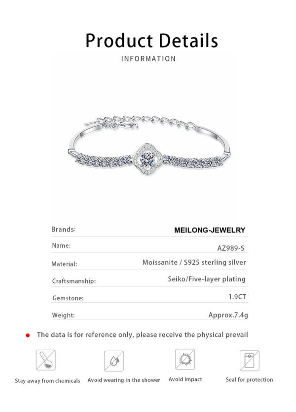 AZ989-S Fashion Trend Luxury Classic White Moissanite Design Clover Bracelet For Charm Women 925 Silver Party Jewelry Gift - Image 6