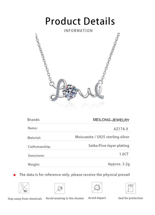 AZ174-X Platinum PT950 18K White Gold 1ct Moissanite Necklace Pendant Love for Women Timeless Wedding Jewelry - Image 6
