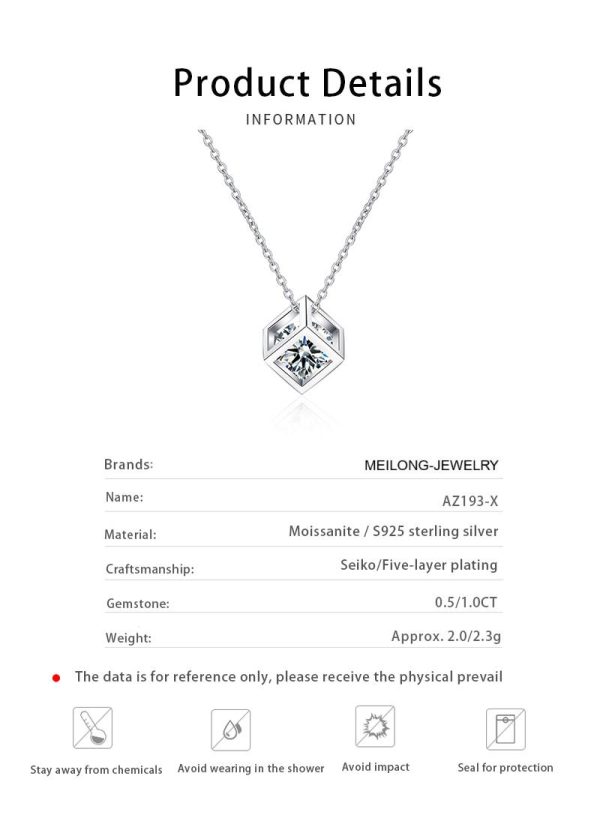 AZ193-X 925 Sterling Silver 1 Carat Moissanite Rubik's Cube Necklace Niche Design High Fashion Cute Girlfriend Souvenir Birthday Gift - Image 6